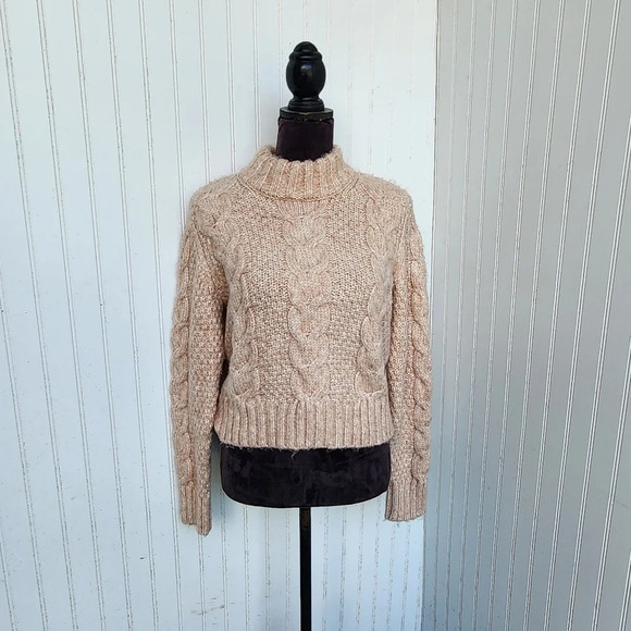 American Eagle Brush Pink Soft & Cozy Mock Neck Cropped Cable Knit Sweater M - Picture 1 of 14